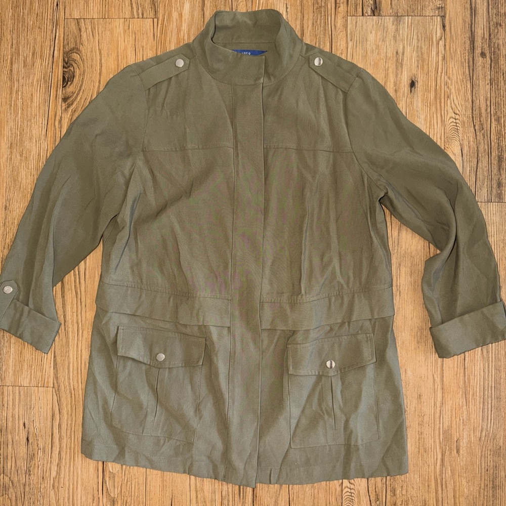 Apt. 9 Jacket Full Zip Army Green Size Petite Small Lightweight Women's K
